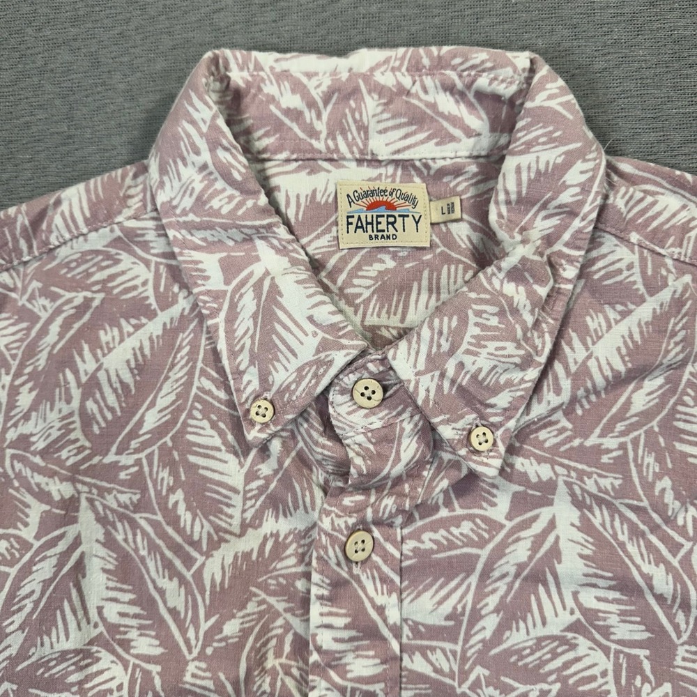 Faherty Shirt Men's L Pink Floral Short Sleeve Button Down Casual Hawaiian AOP - Picture 1 of 8